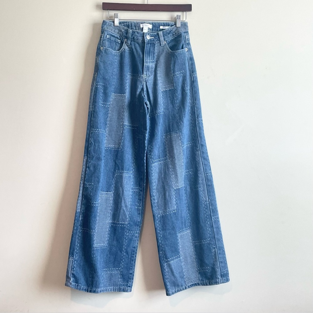 Forever 21 Patchwork High Rise Baggy Blue Wide Leg Jeans Size 25